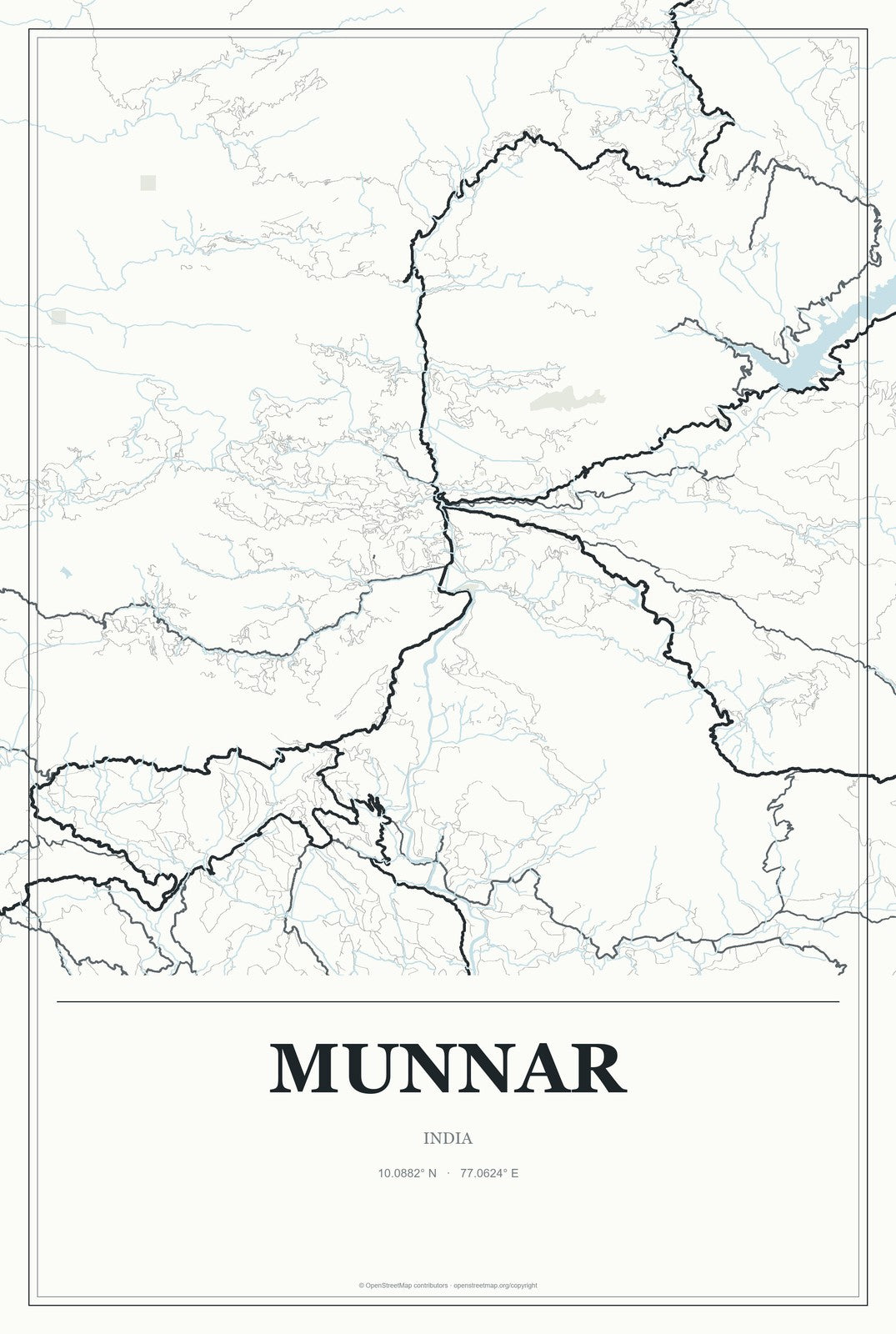Munnar, India City Map Aluminum Sign in Gallery Air style