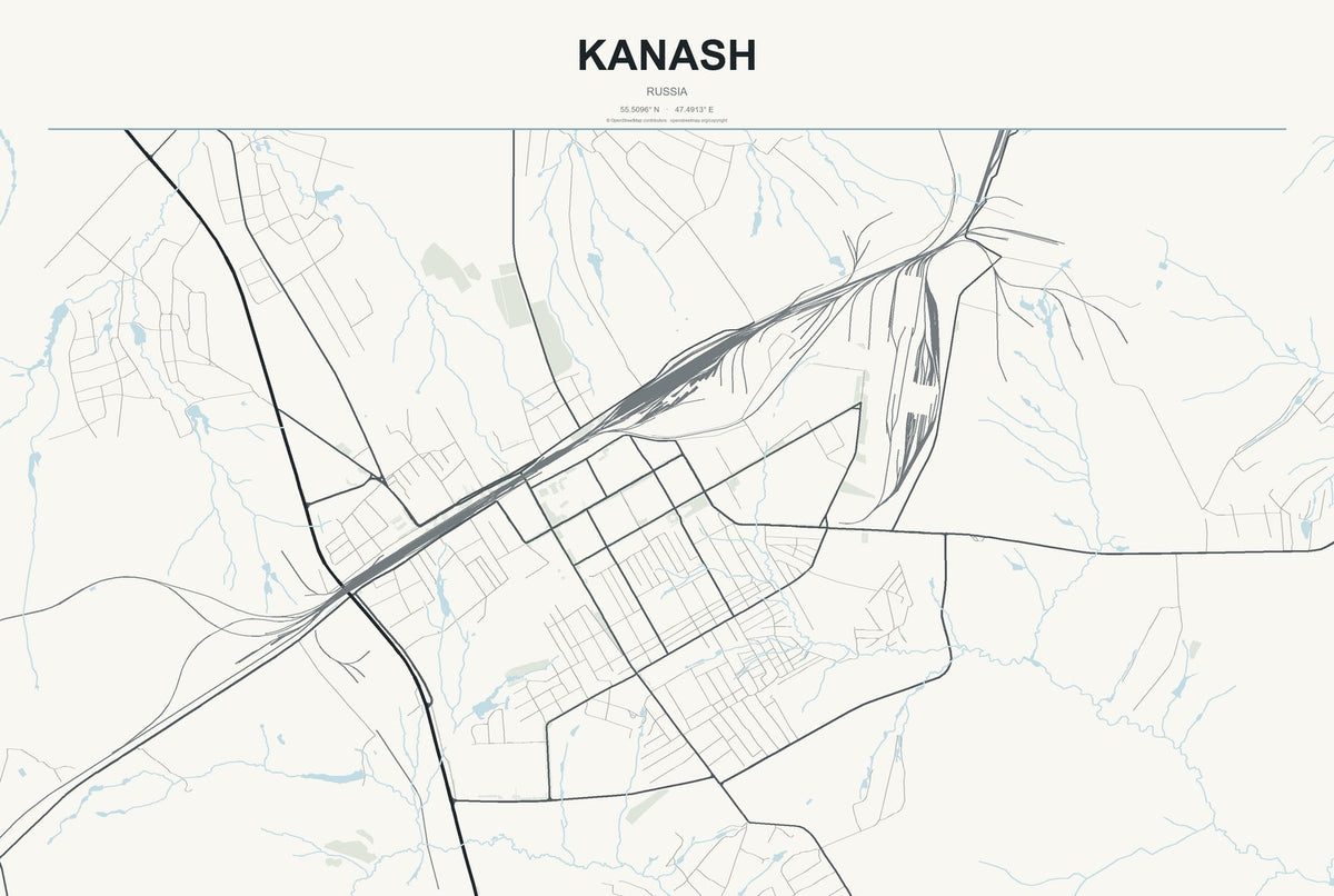 Kanash, Russia City Map Aluminum Sign in Headline Atlas style