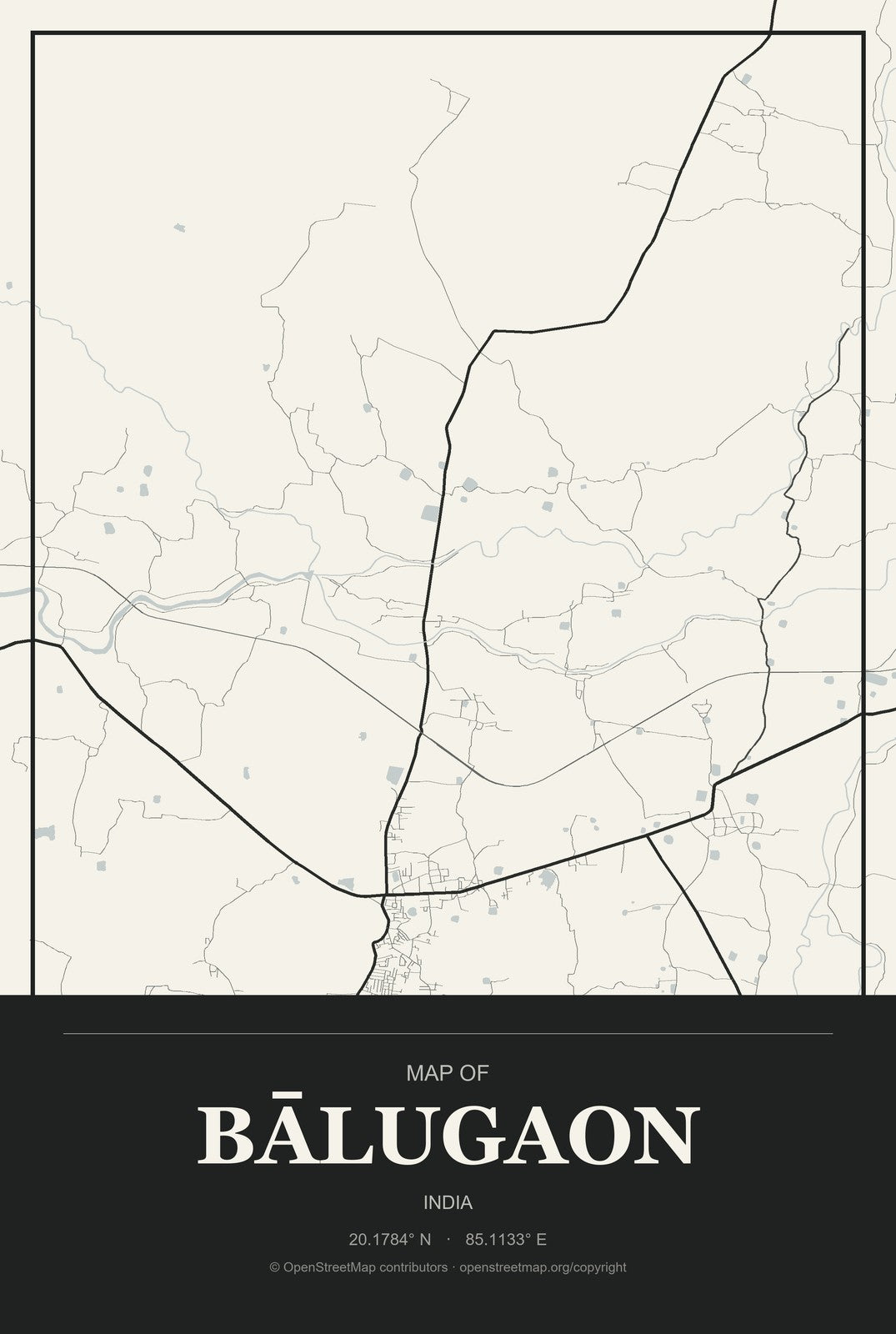 Bālugaon, India City Map Aluminum Sign in Museum Plaque style