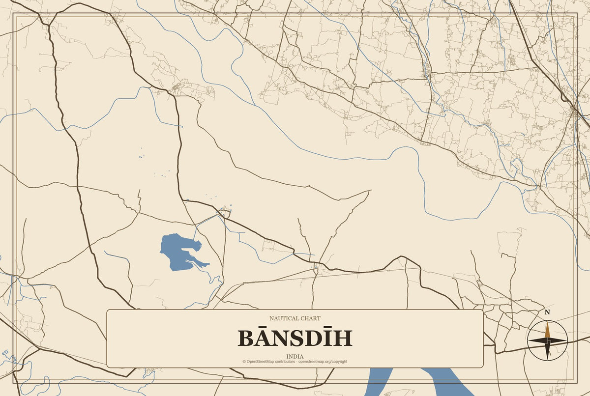 Bānsdīh, India City Map Aluminum Sign in Heritage Nautical style