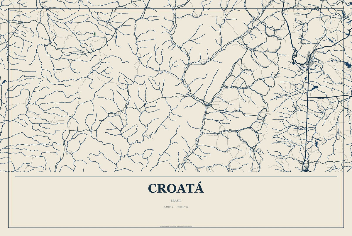 Croatá, Brazil City Map Aluminum Sign in Coastal Cutout style