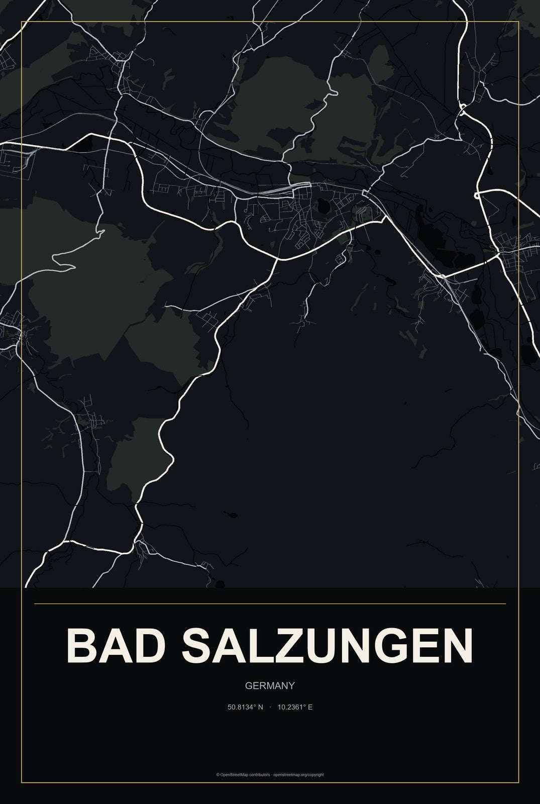 Bad Salzungen, Germany City Map Aluminum Sign in Metropolitan Noir style