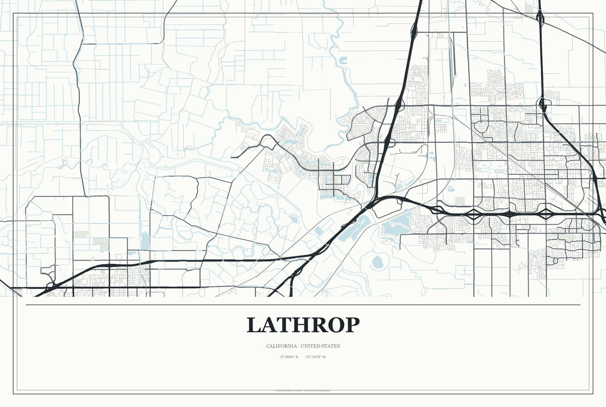 Lathrop, California City Map Aluminum Sign in Gallery Air style