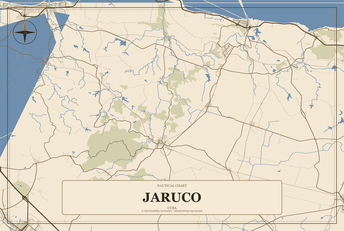 Jaruco, Cuba City Map Aluminum Sign in Heritage Nautical style