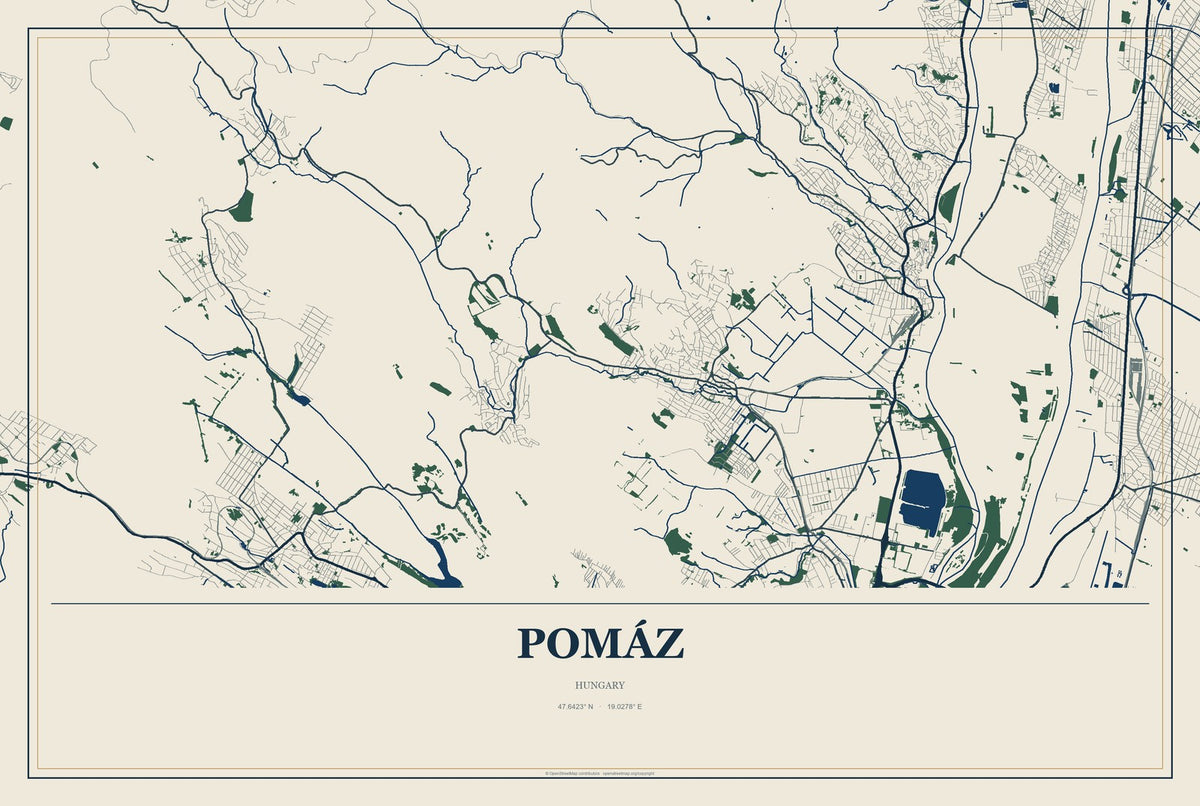 Pomáz, Hungary City Map Aluminum Sign in Coastal Cutout style