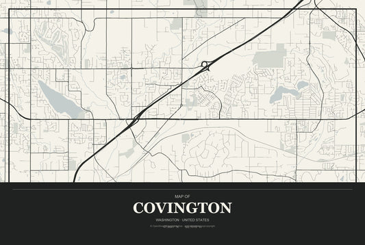 Covington, Washington City Map Aluminum Sign in Museum Plaque style
