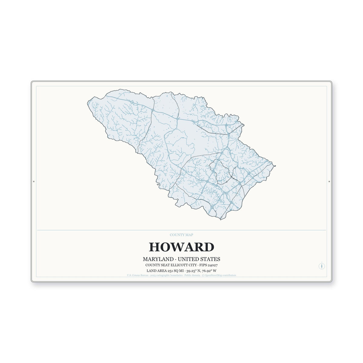 Howard County, Maryland Map Aluminum Sign in Gallery Air style