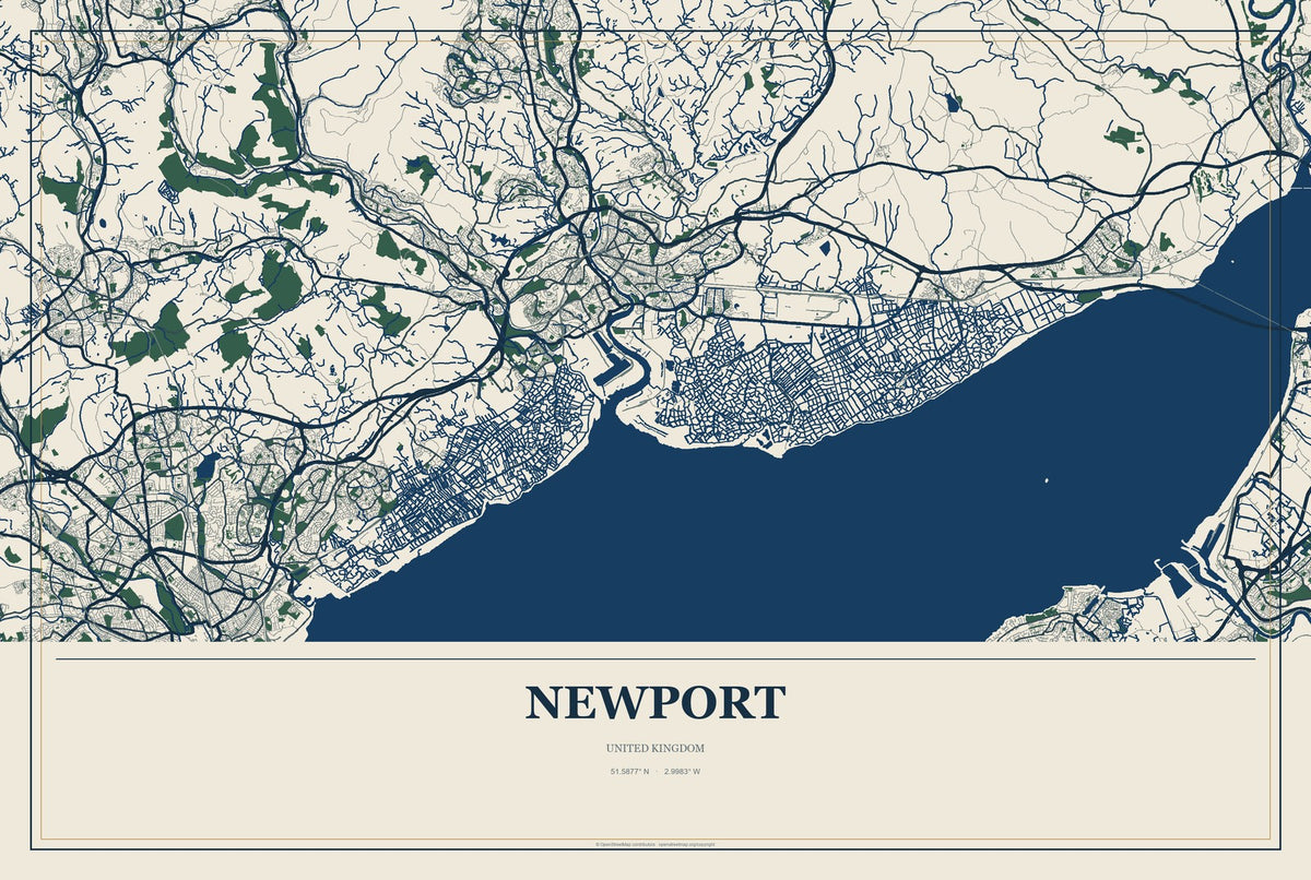 Newport, England, United Kingdom City Map Aluminum Sign in Coastal Cutout style