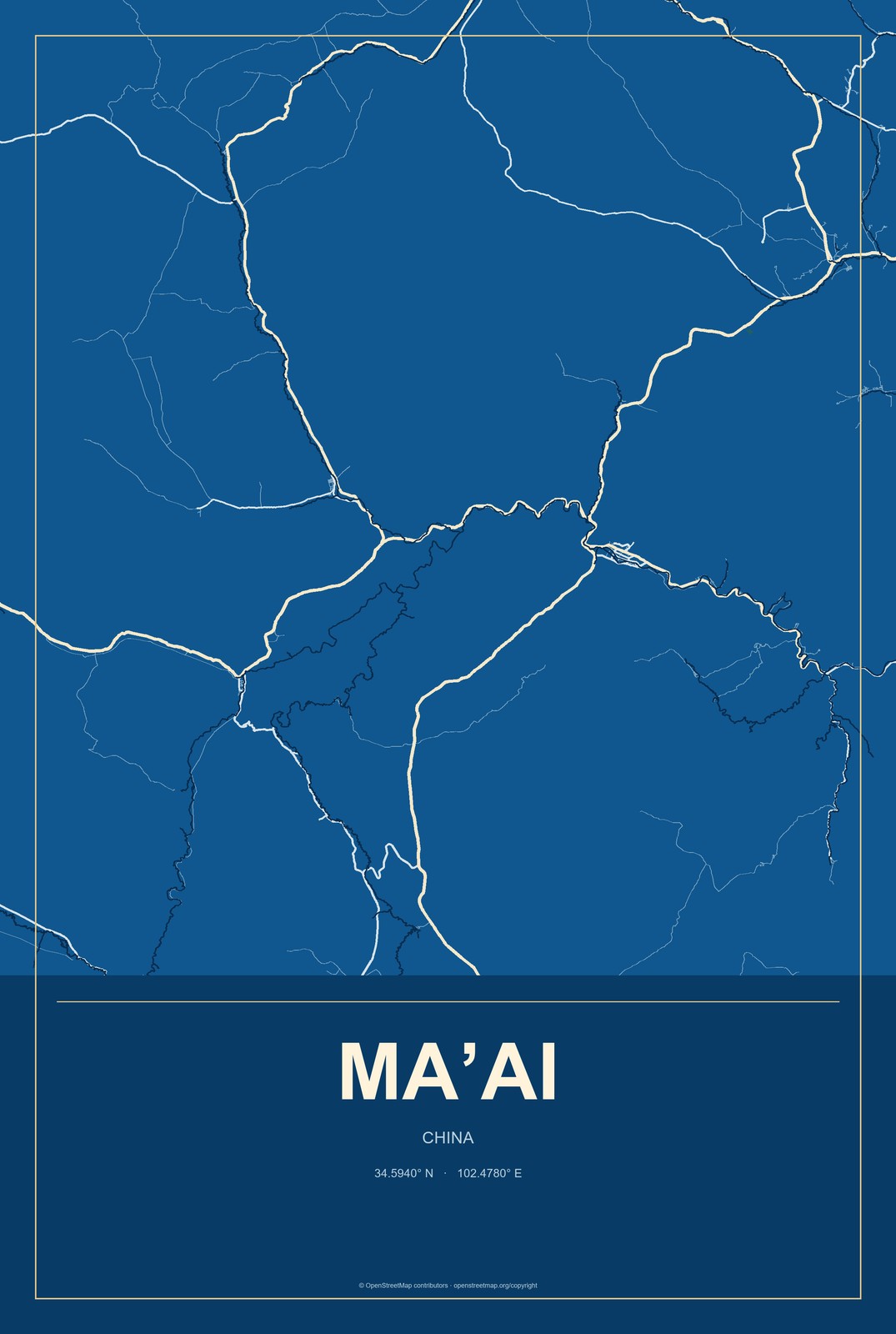 Ma’ai, China City Map Aluminum Sign in Harbor Cobalt style
