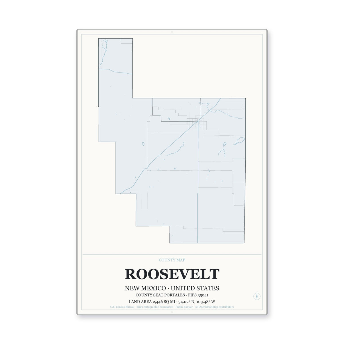 Roosevelt County, New Mexico Map Aluminum Sign in Gallery Air style