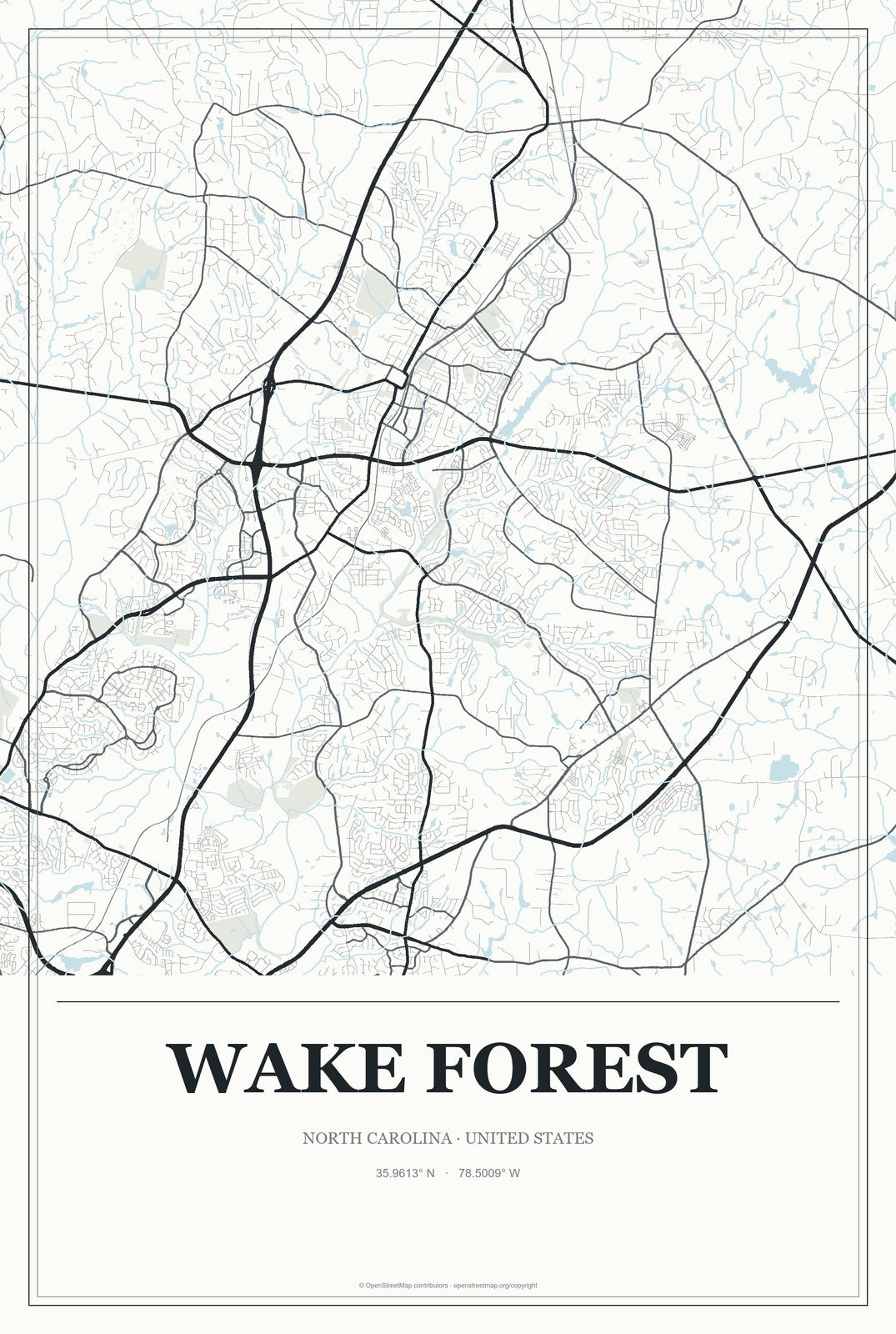 Wake Forest, North Carolina City Map Aluminum Sign in Gallery Air style