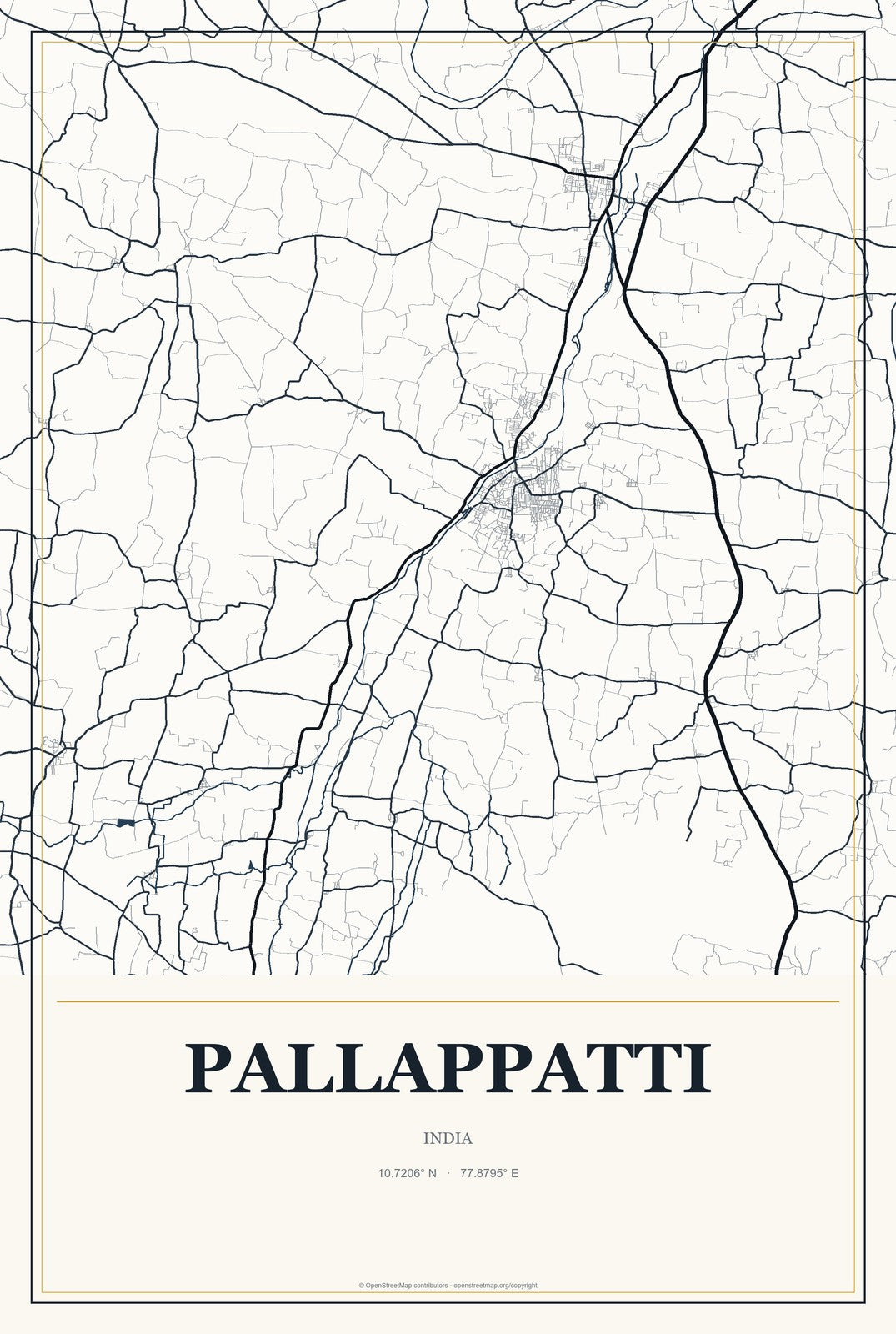 Pallappatti, India City Map Aluminum Sign in Citrine Modern style