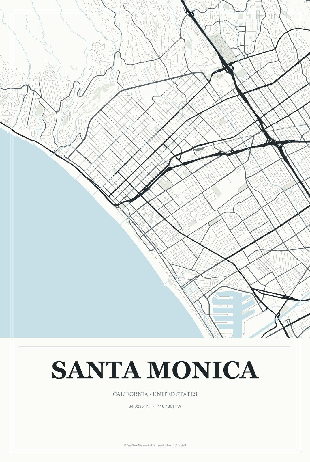 Santa Monica, California City Map Aluminum Sign in Gallery Air style