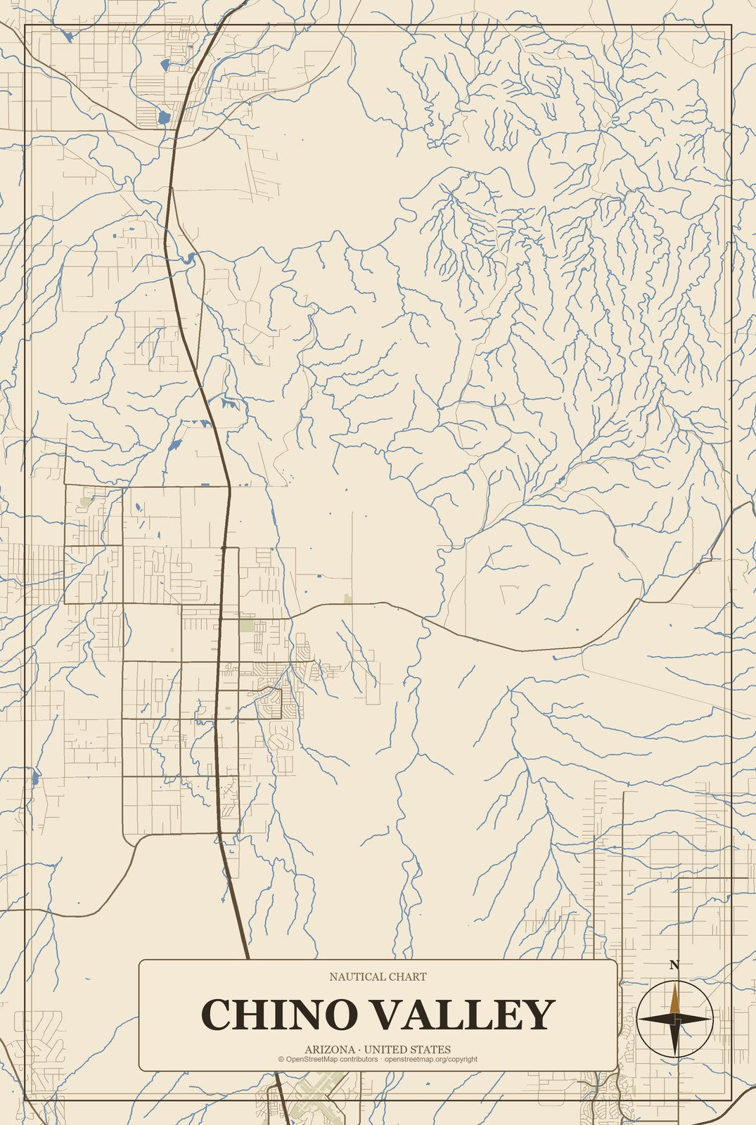 Chino Valley, Arizona City Map Aluminum Sign in Heritage Nautical style