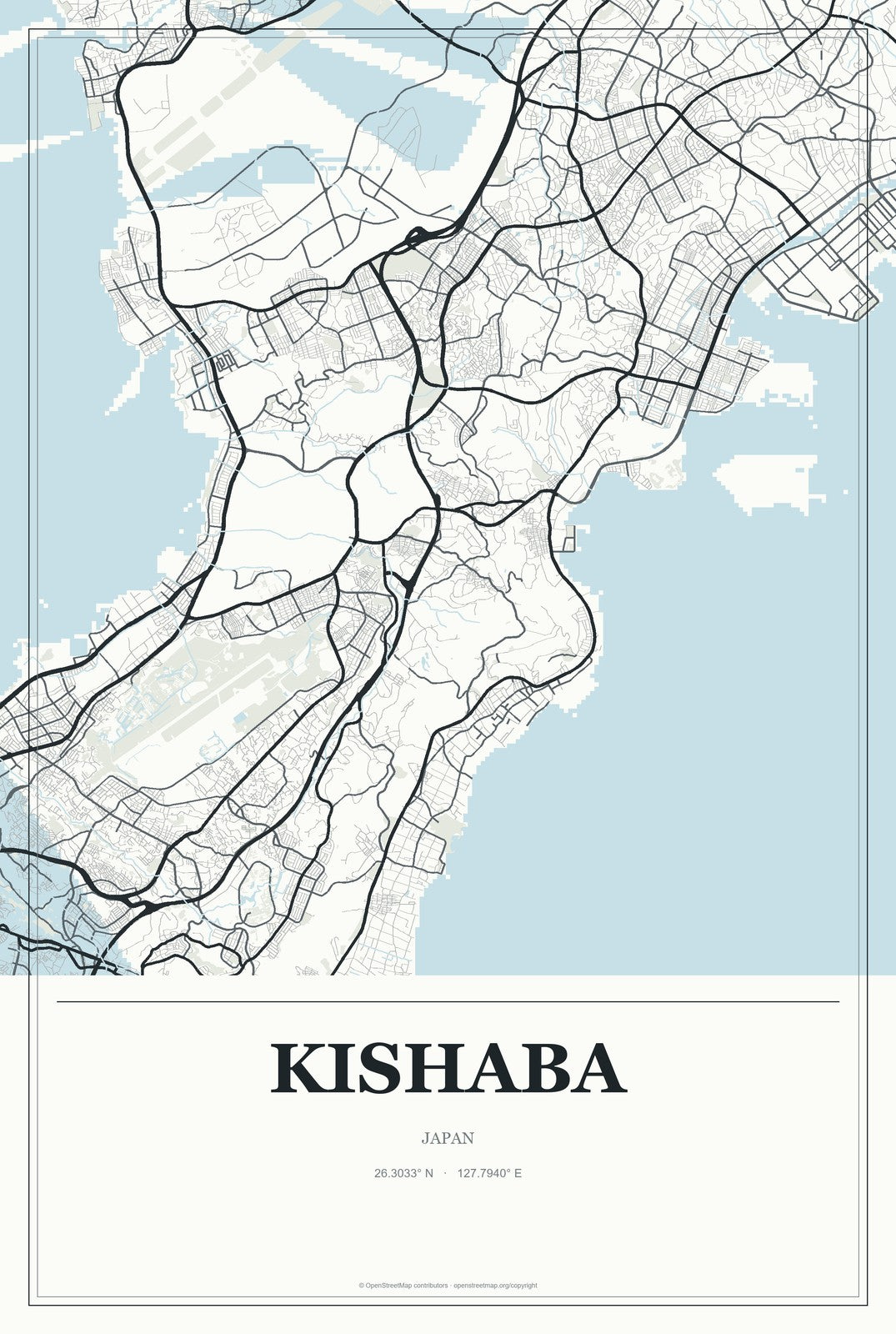 Kishaba, Japan City Map Aluminum Sign in Gallery Air style