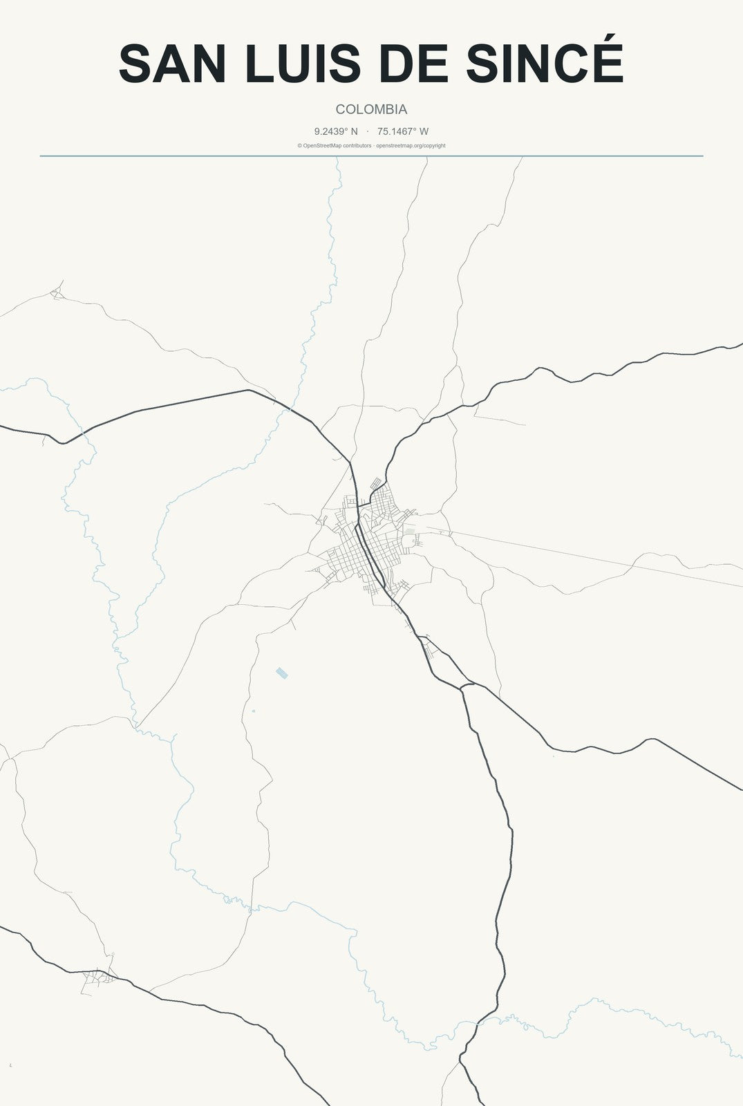 San Luis de Sincé, Colombia City Map Aluminum Sign in Headline Atlas style