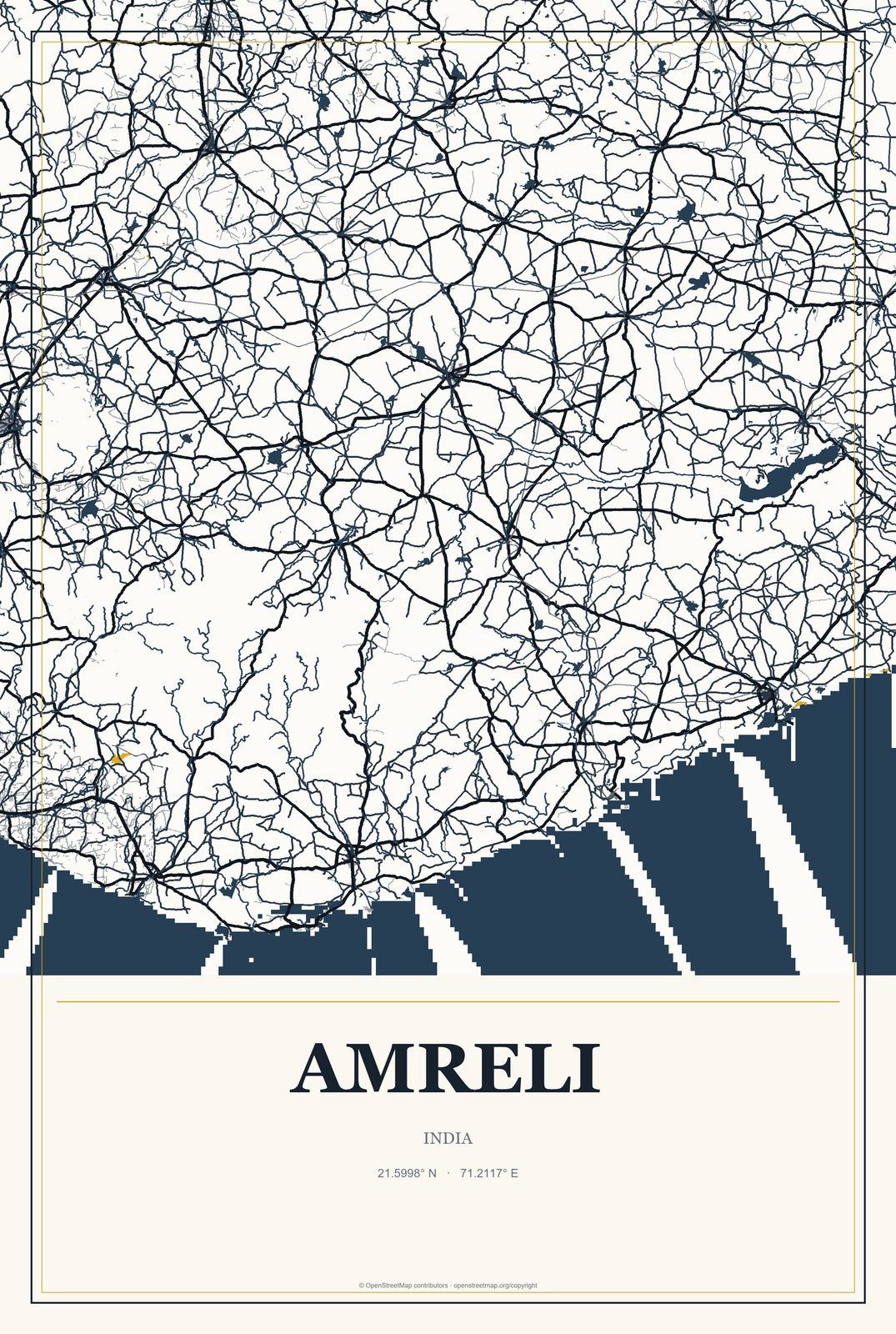 Amreli, India City Map Aluminum Sign in Citrine Modern style