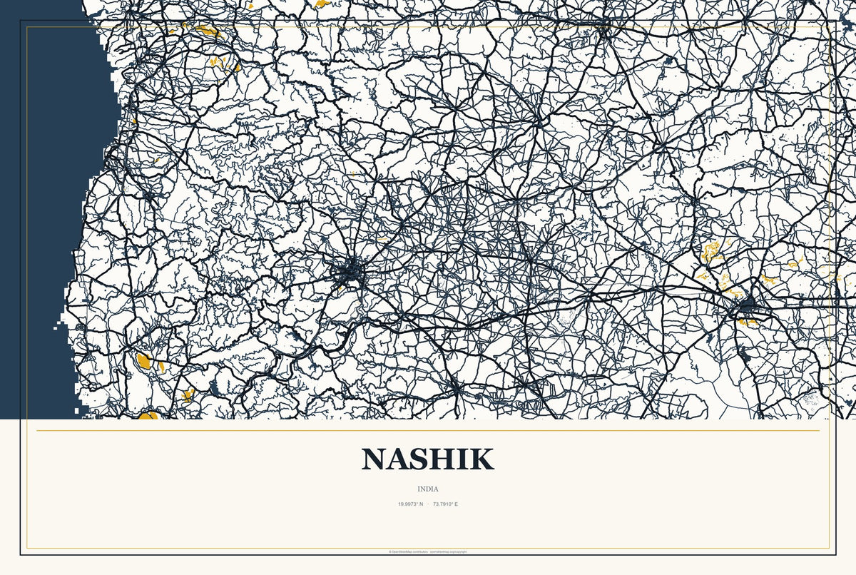 Nashik, India City Map Aluminum Sign in Citrine Modern style