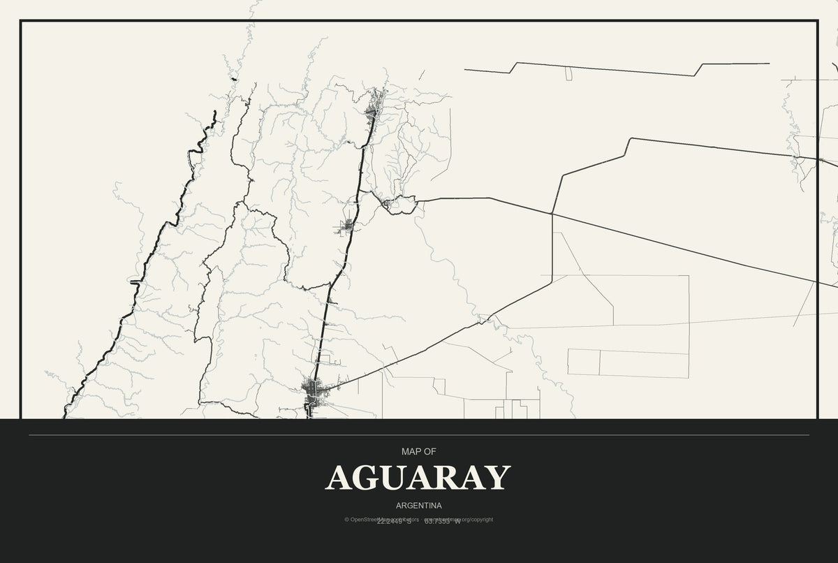 Aguaray, Argentina City Map Aluminum Sign in Museum Plaque style