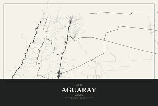 Aguaray, Argentina City Map Aluminum Sign in Museum Plaque style