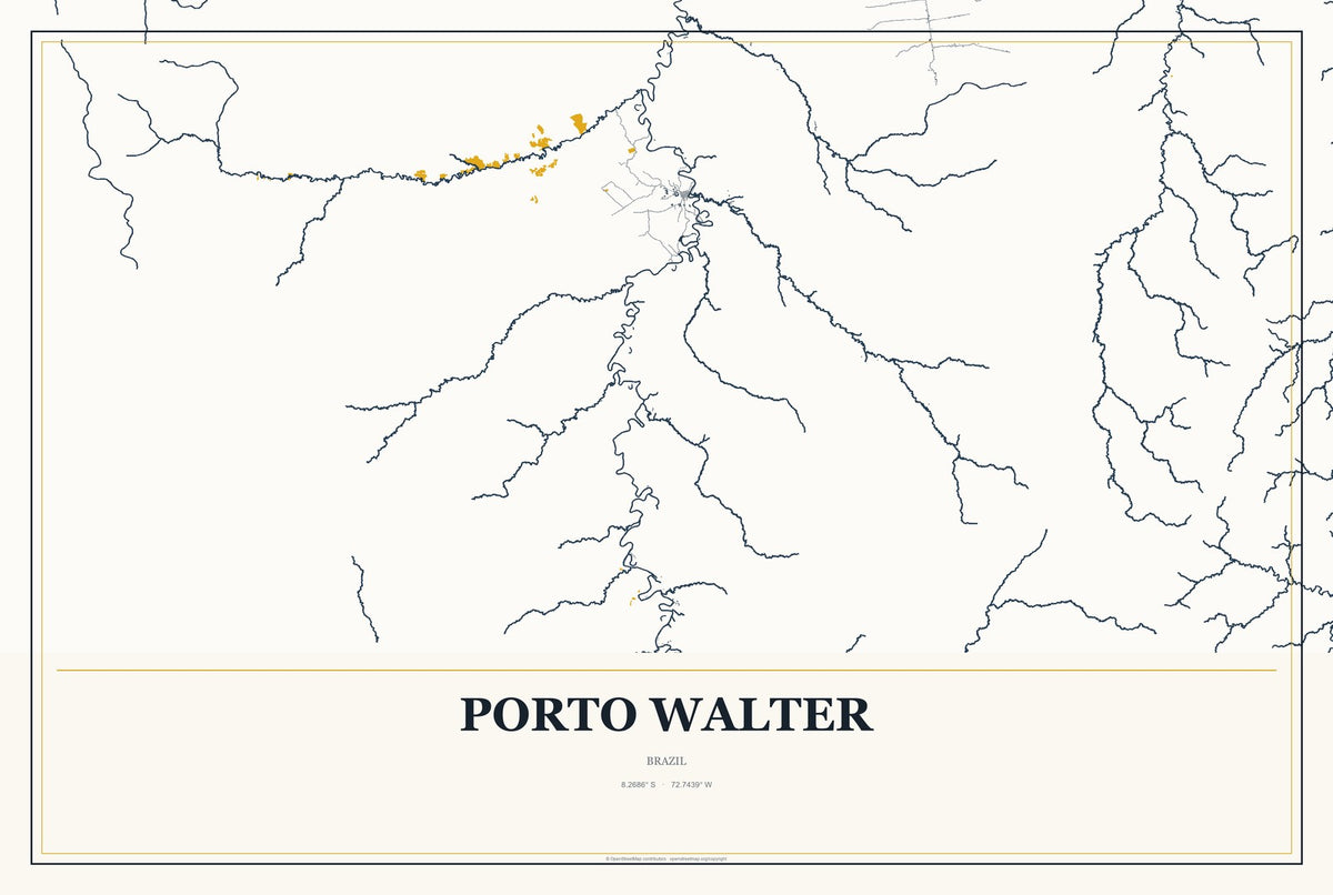 Porto Walter, Brazil City Map Aluminum Sign in Citrine Modern style