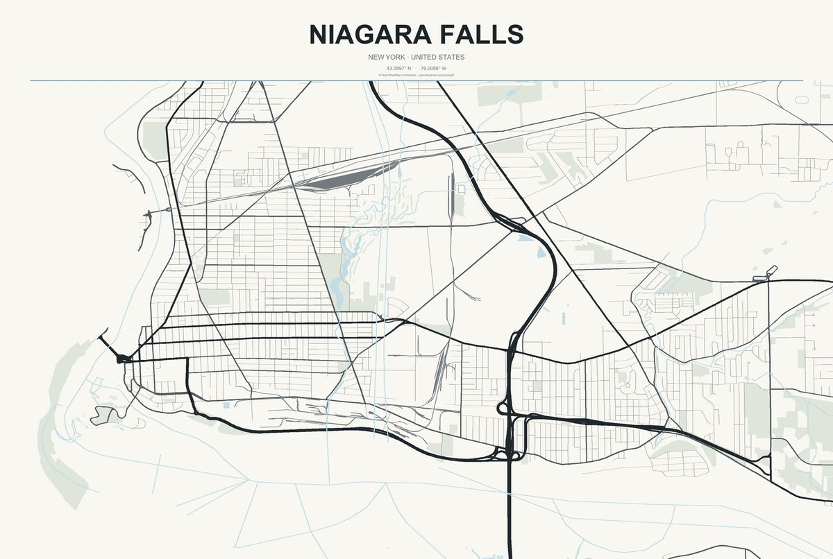 Niagara Falls, New York City Map Aluminum Sign in Headline Atlas style