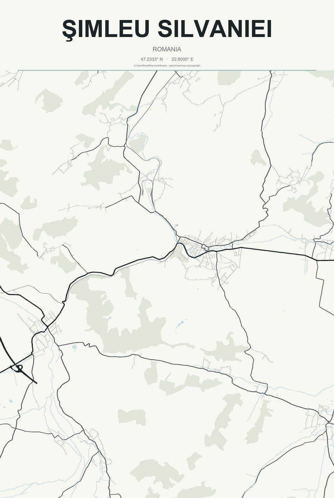 Şimleu Silvaniei, Romania City Map Aluminum Sign in Headline Atlas style