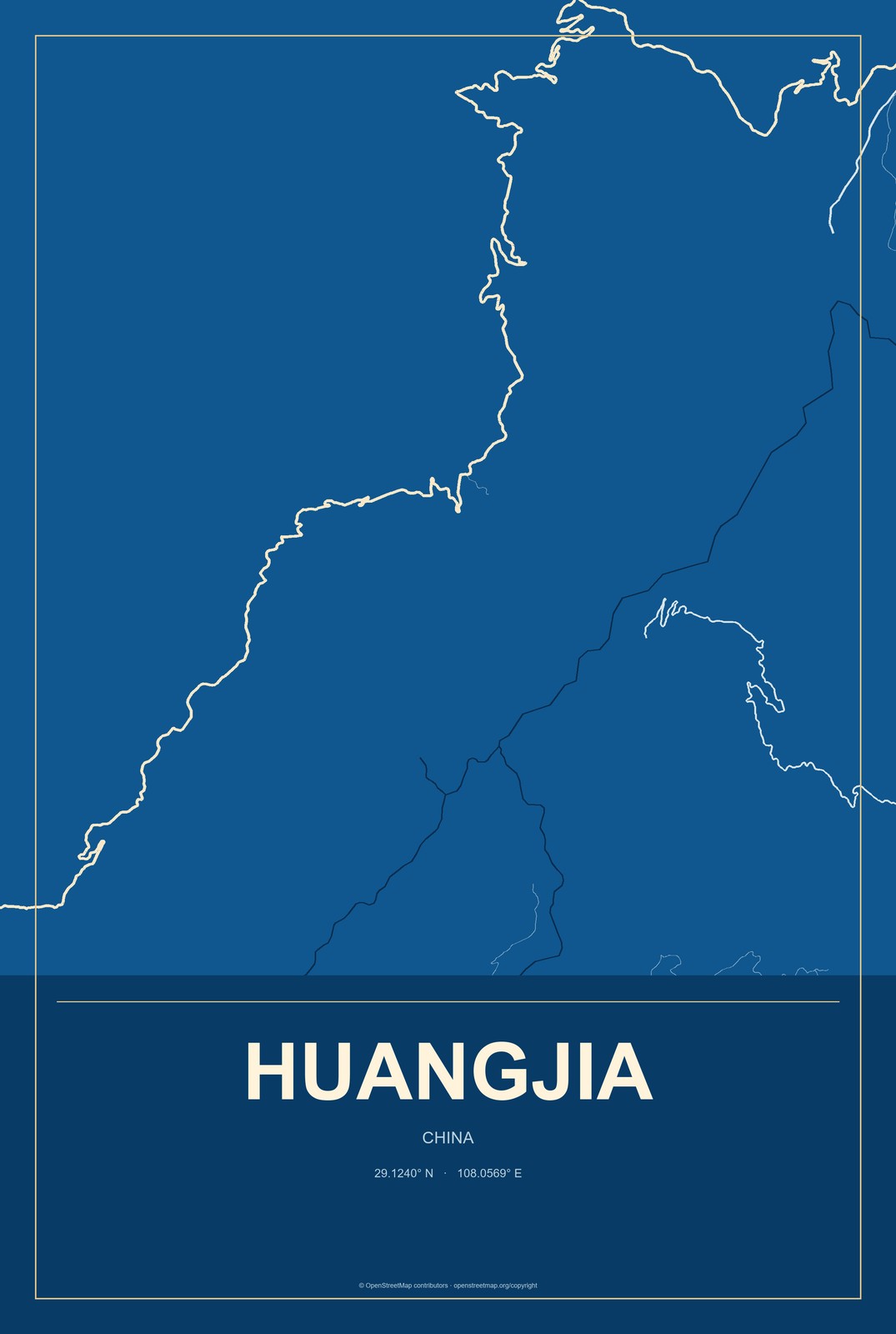 Huangjia, China City Map Aluminum Sign in Harbor Cobalt style