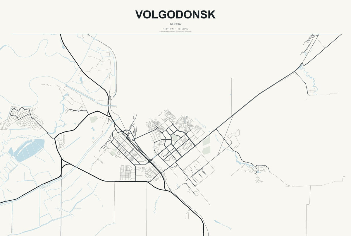 Volgodonsk, Russia City Map Aluminum Sign in Headline Atlas style