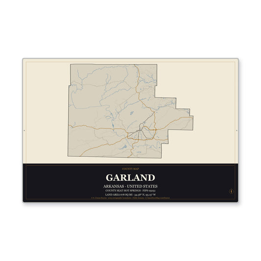 Garland County, Arkansas Map Aluminum Sign in Museum Plaque style