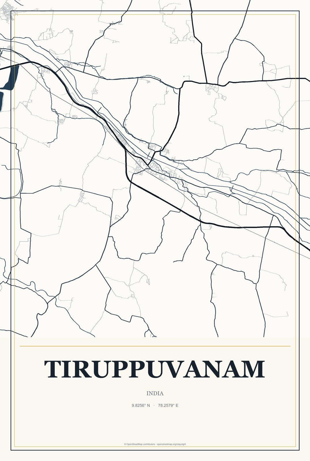Tiruppuvanam, India City Map Aluminum Sign in Citrine Modern style