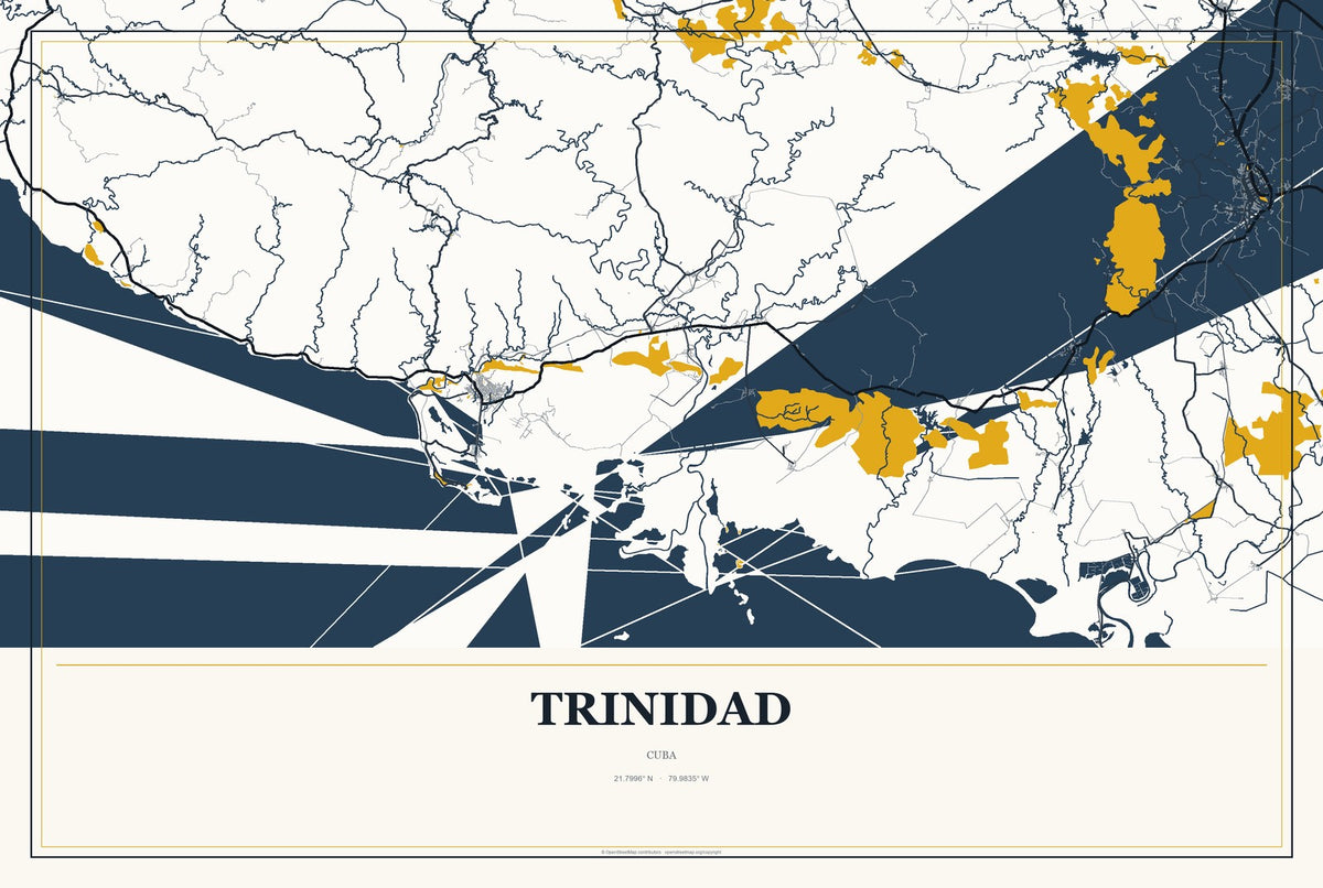 Trinidad, Cuba City Map Aluminum Sign in Citrine Modern style