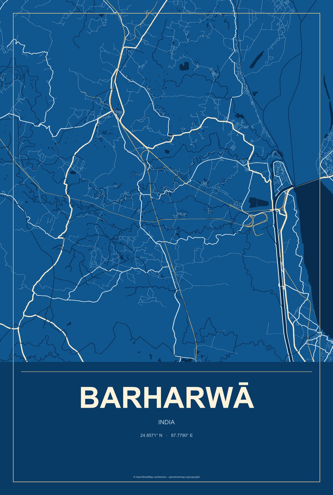Barharwā, India City Map Aluminum Sign in Harbor Cobalt style
