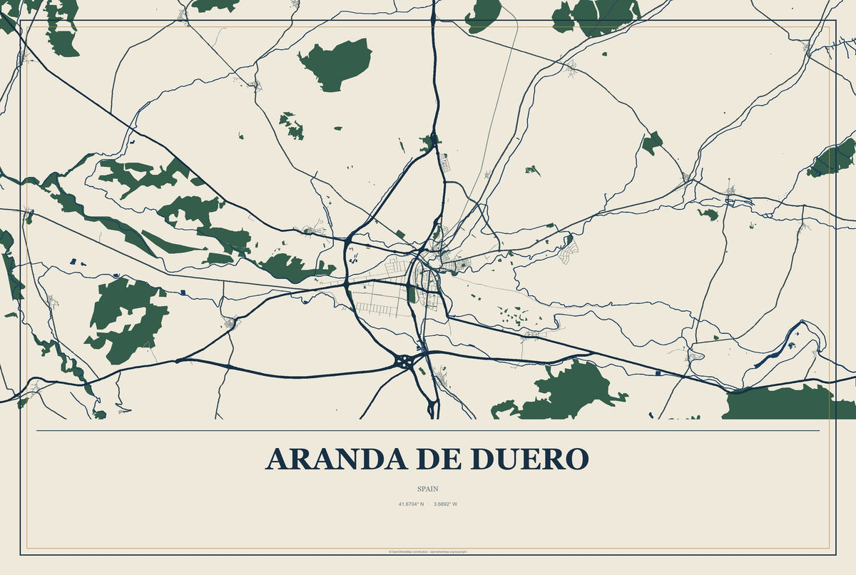 Aranda de Duero, Spain City Map Aluminum Sign in Coastal Cutout style