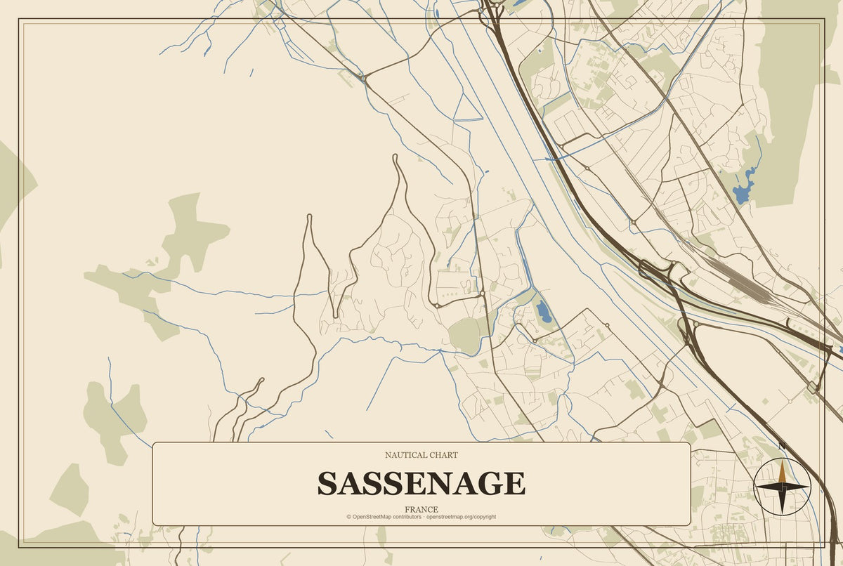 Sassenage, France City Map Aluminum Sign in Heritage Nautical style