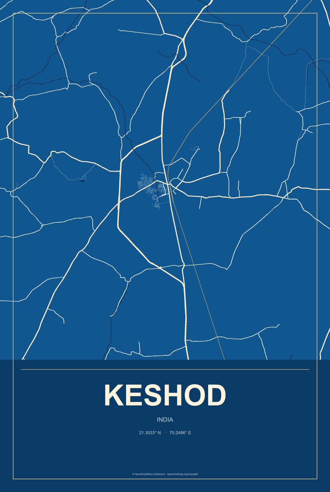 Keshod, India City Map Aluminum Sign in Harbor Cobalt style