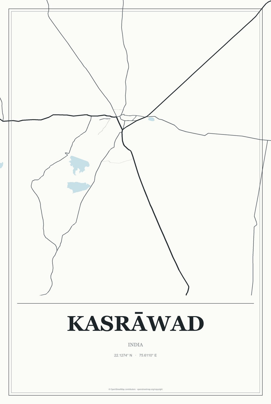 Kasrāwad, India City Map Aluminum Sign in Gallery Air style