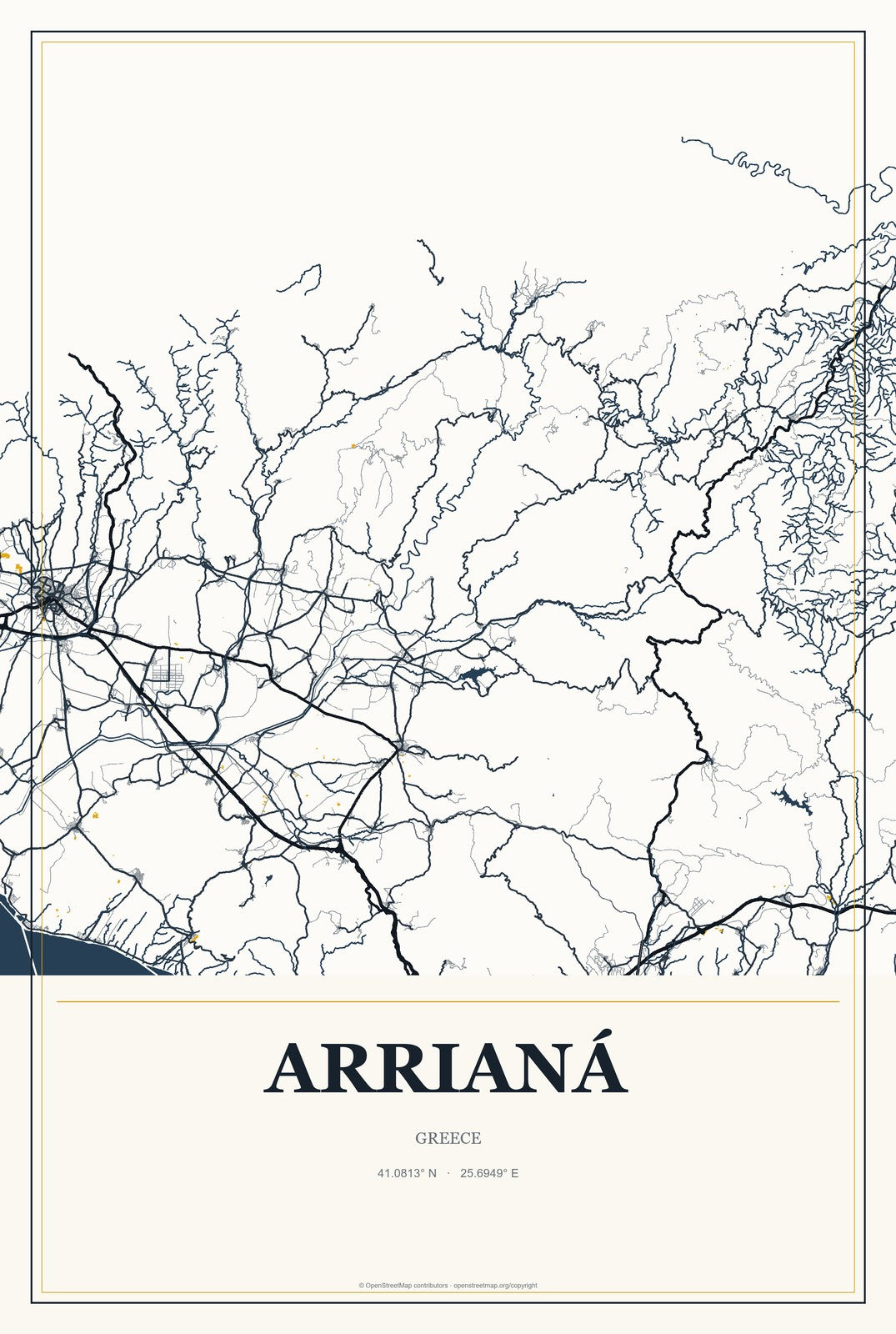 Arrianá, Greece City Map Aluminum Sign in Citrine Modern style