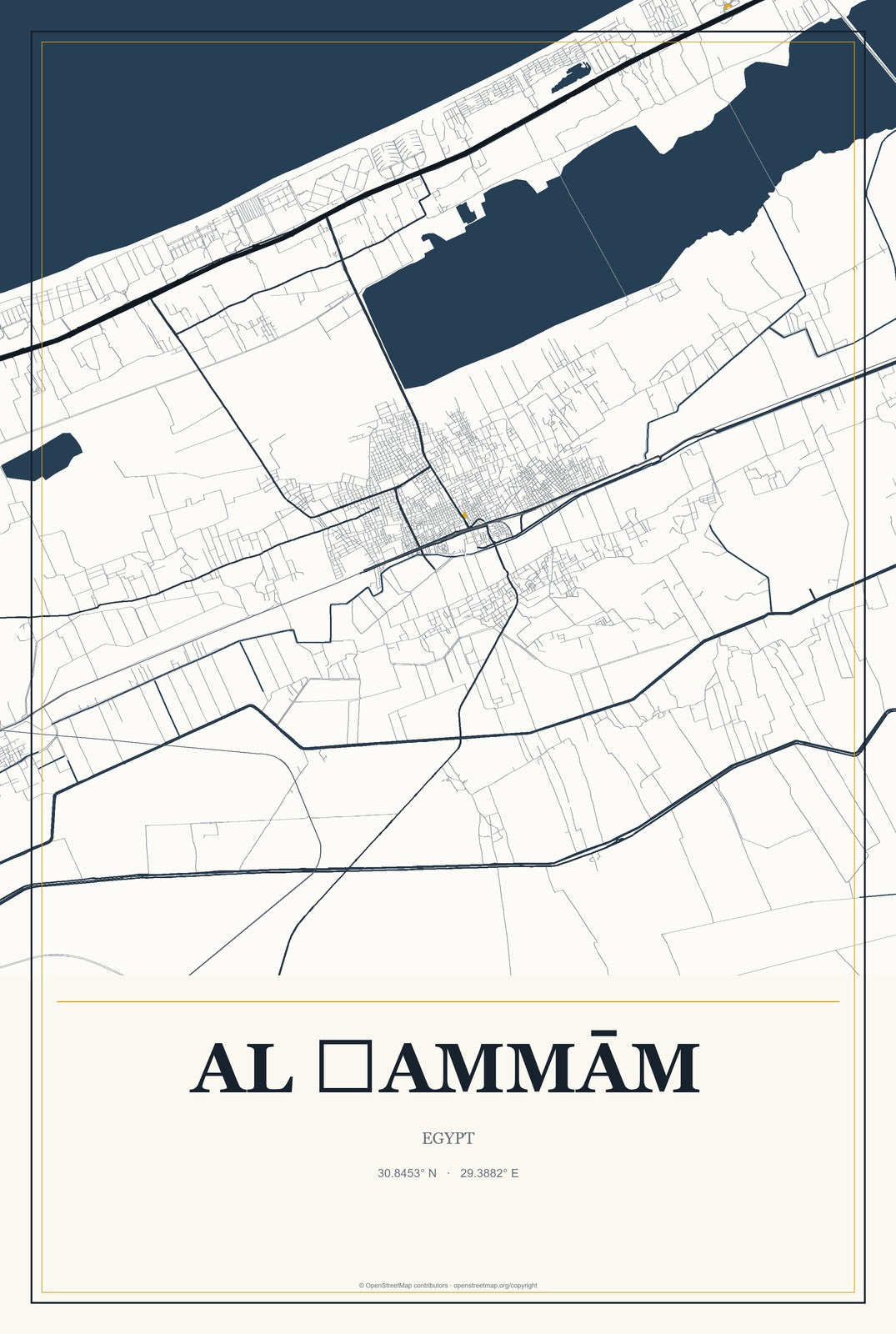 Al Ḩammām, Egypt City Map Aluminum Sign in Citrine Modern style