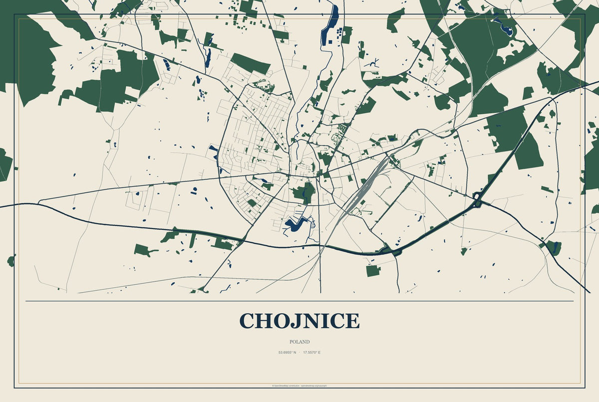 Chojnice, Poland City Map Aluminum Sign in Coastal Cutout style