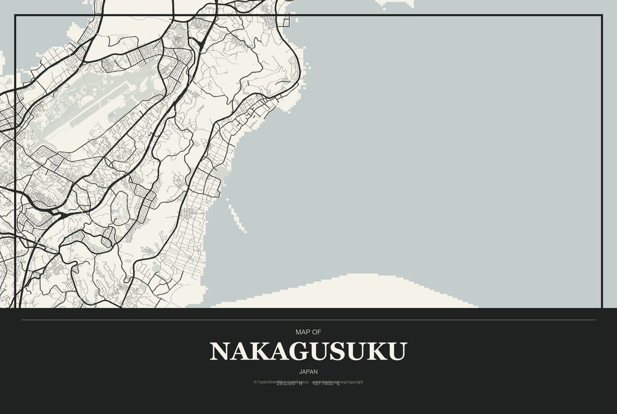 Nakagusuku, Japan City Map Aluminum Sign in Museum Plaque style