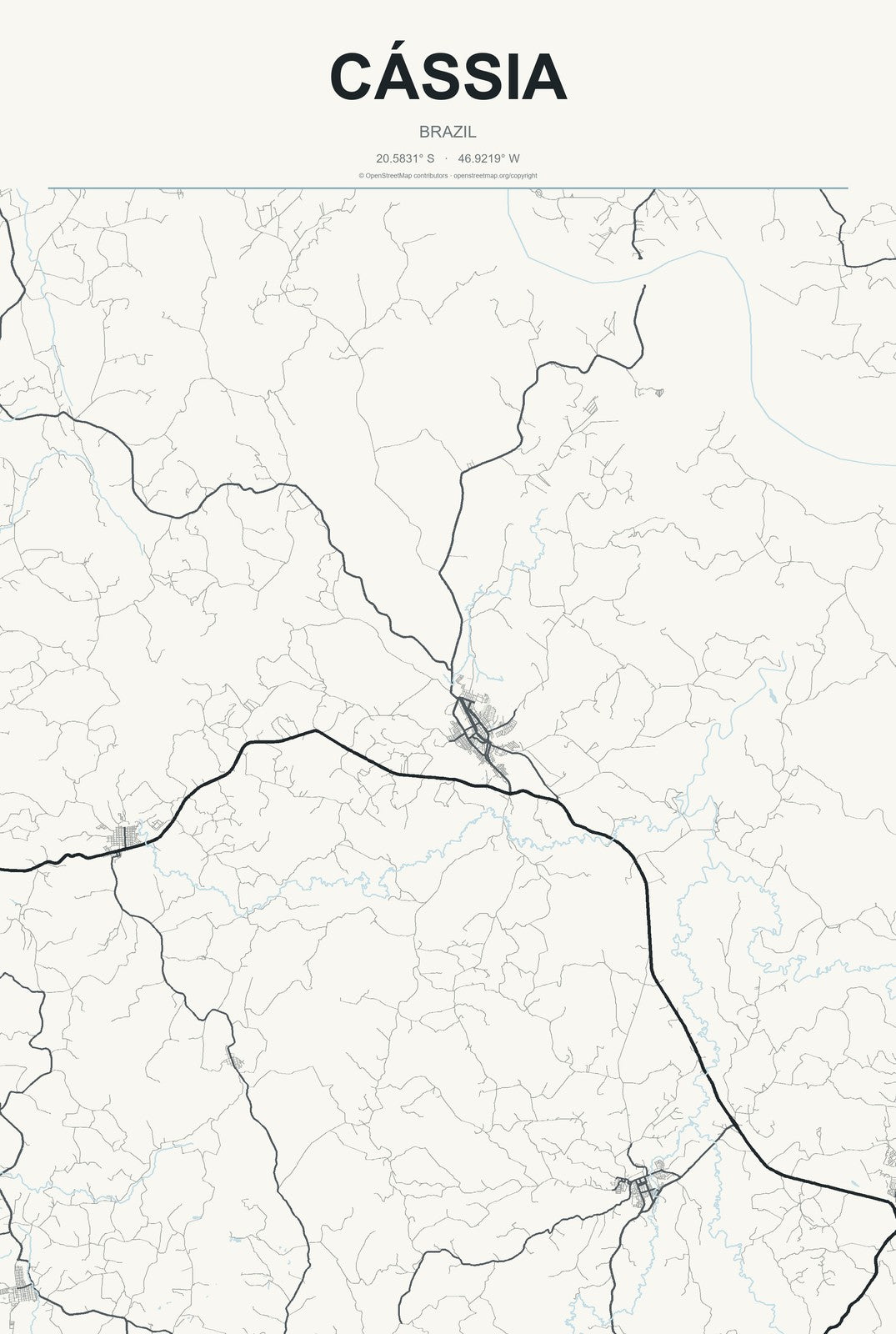Cássia, Brazil City Map Aluminum Sign in Headline Atlas style
