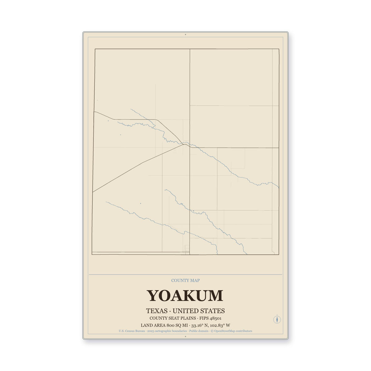 Yoakum County, Texas Map Aluminum Sign in Heritage Nautical style