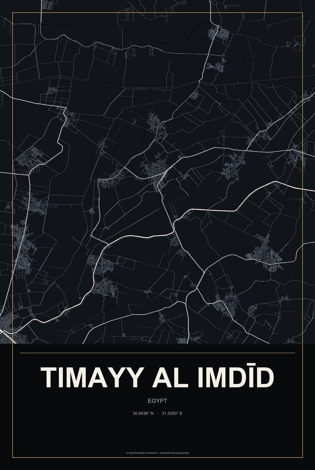 Timayy al Imdīd, Egypt City Map Aluminum Sign in Metropolitan Noir style