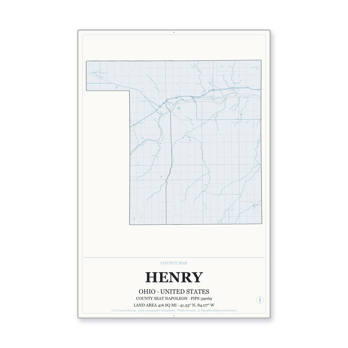 Henry County, Ohio Map Aluminum Sign in Gallery Air style