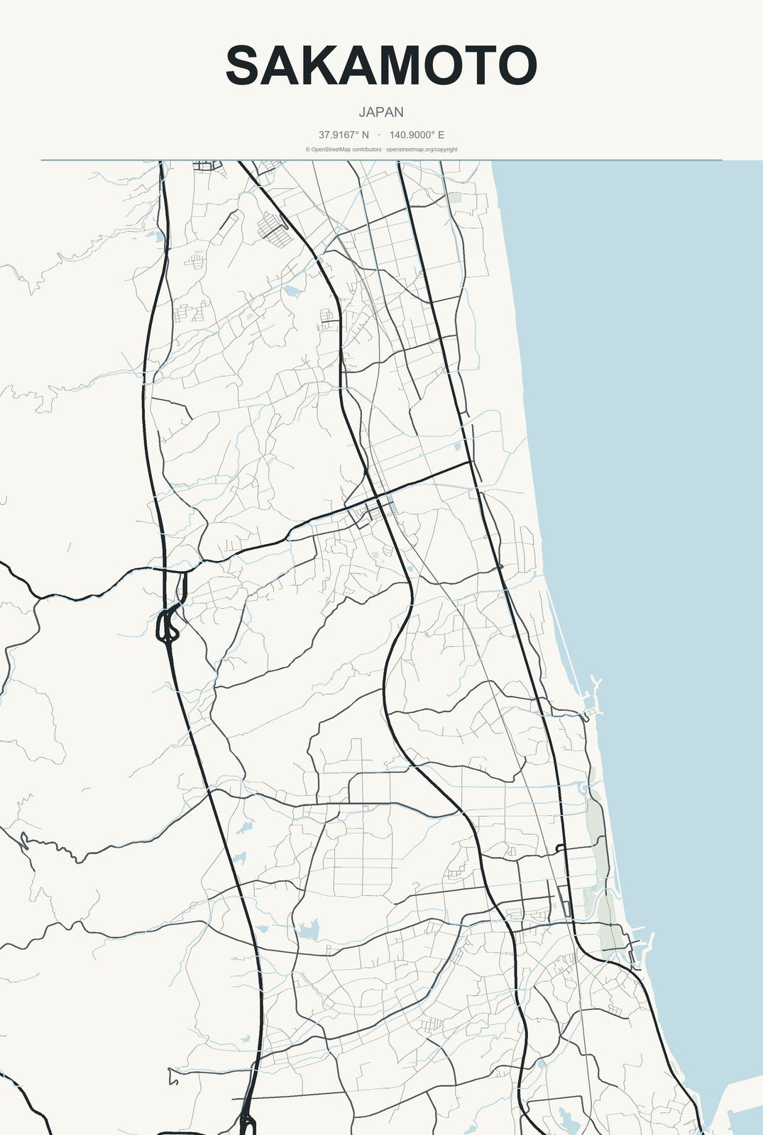 Sakamoto, Japan City Map Aluminum Sign in Headline Atlas style