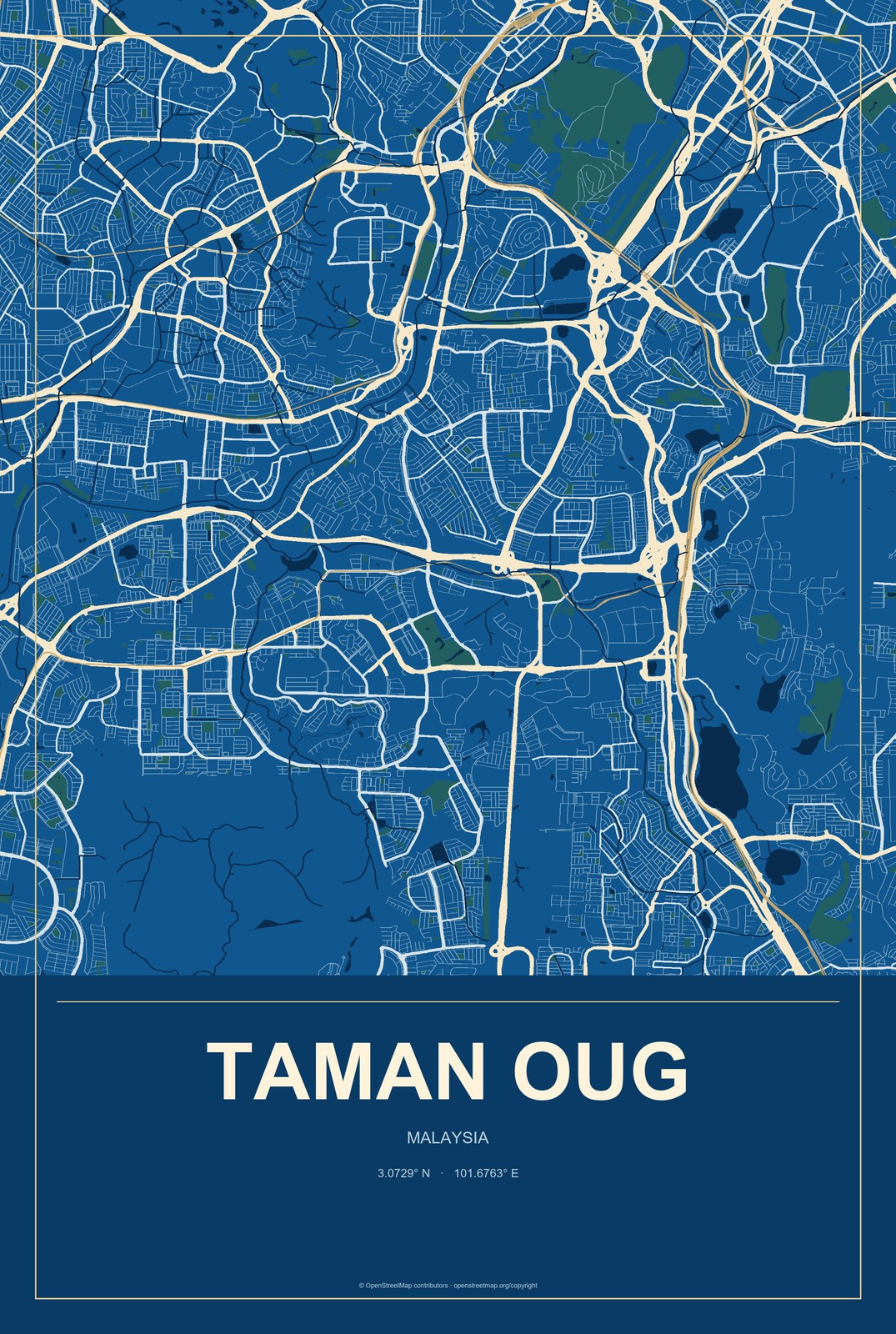 Taman OUG, Malaysia City Map Aluminum Sign in Harbor Cobalt style