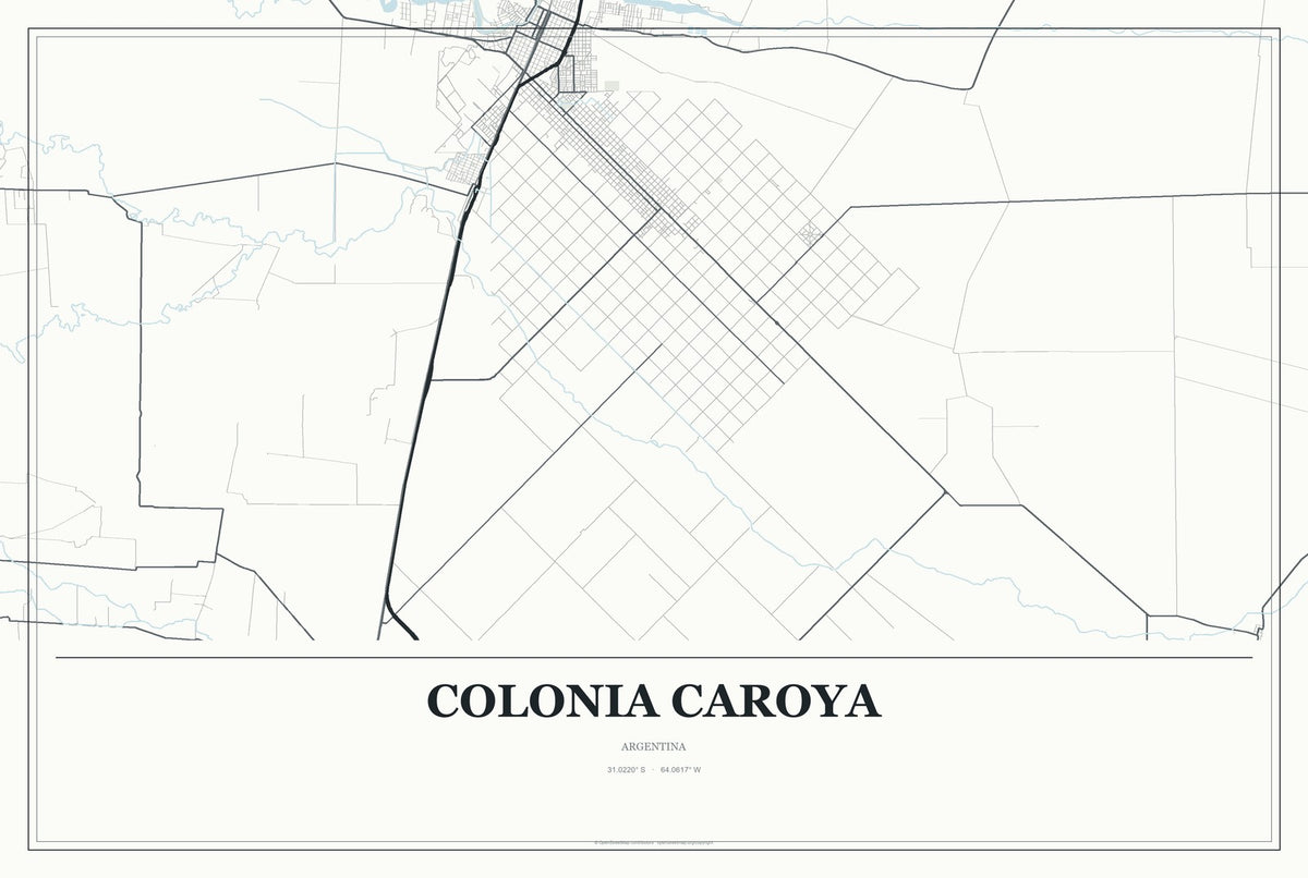 Colonia Caroya, Argentina City Map Aluminum Sign in Gallery Air style
