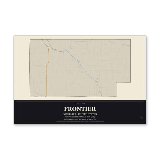 Frontier County, Nebraska Map Aluminum Sign in Museum Plaque style