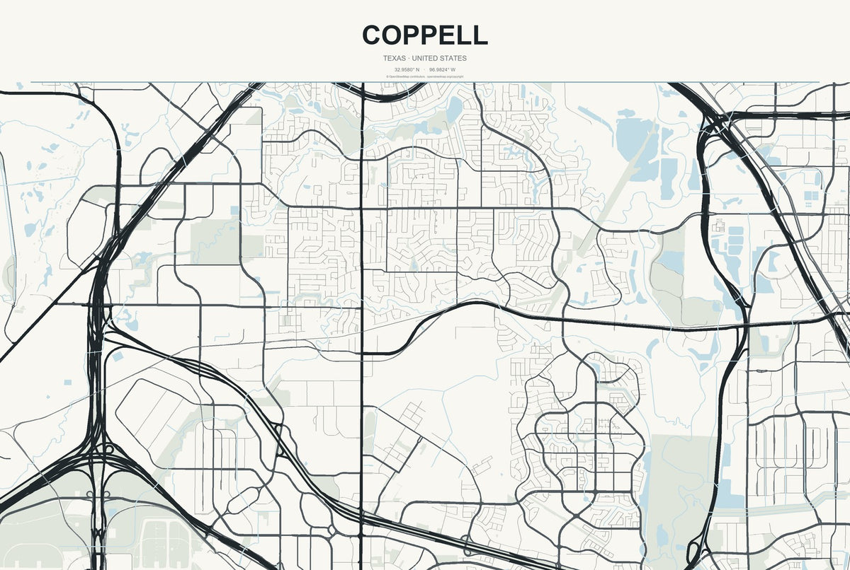 Coppell, Texas City Map Aluminum Sign in Headline Atlas style